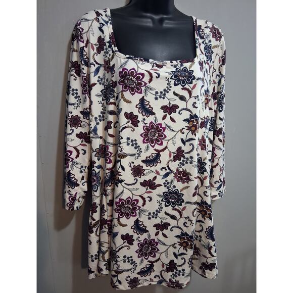 Lane Bryant Shirt 18/20 Soft Cozy Floral Square Neck Top 3/4 Sleeve Blouse - Picture 2 of 13